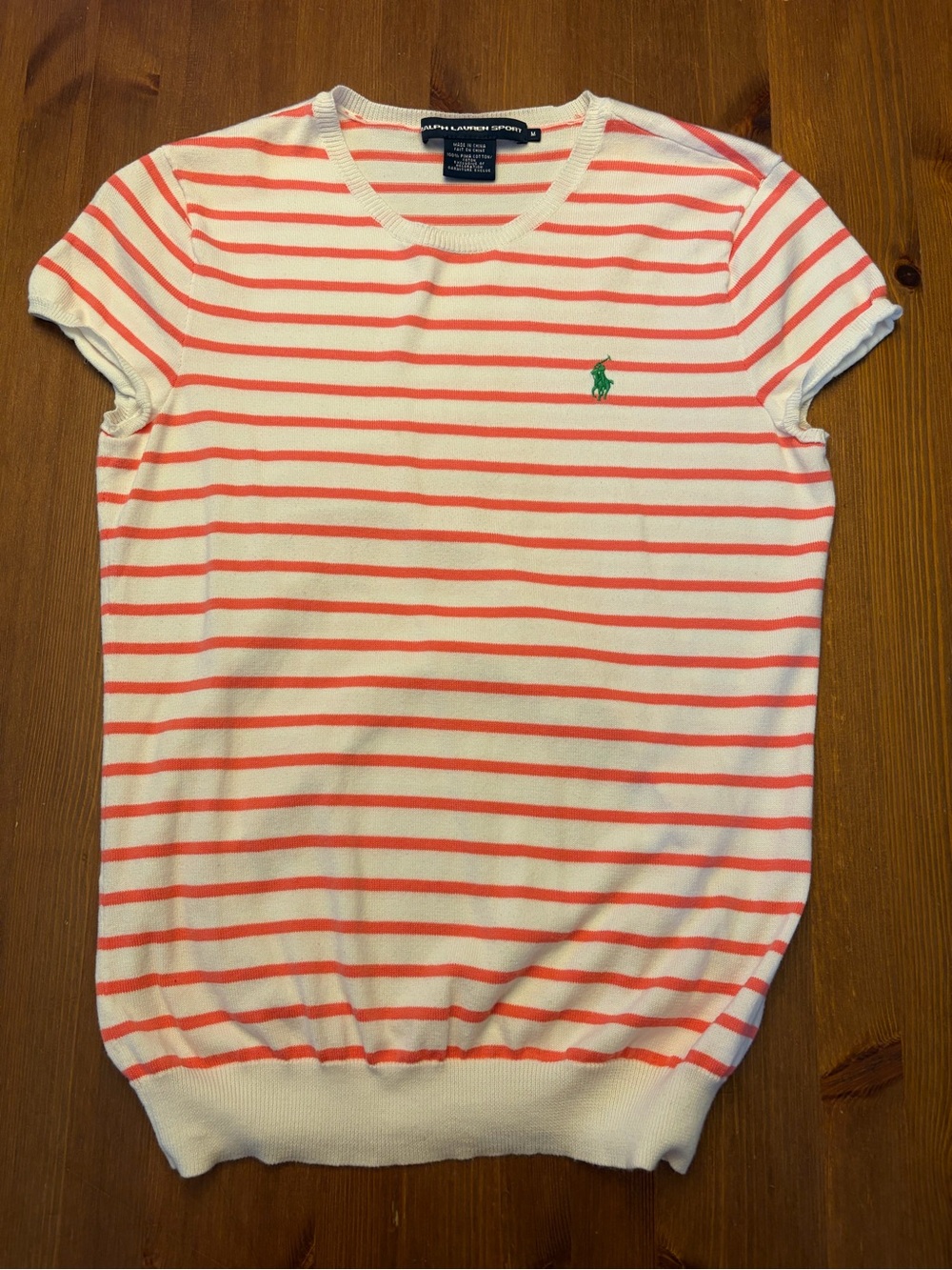 Ralph Lauren Sport Pink Stripe Crewneck Cotton Tee. Size M - Picture 2 of 8